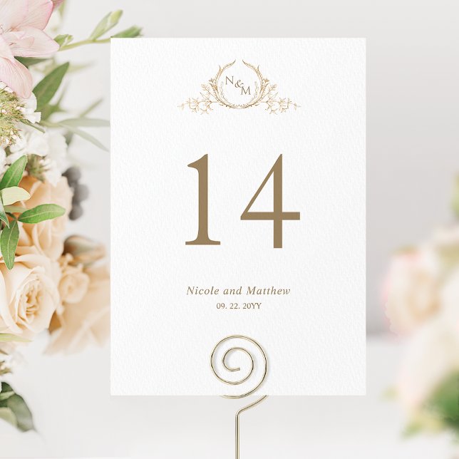 Número de Mesa de Casamento com Monograma Dourado  (Criador carregado)