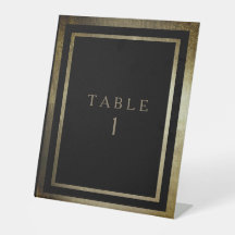 Número de Mesa de Casamento Dourado e Preto Elegan