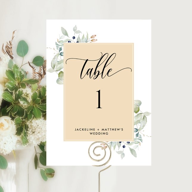 Número de Mesa de Casamento Elegante com Folhagens (Criador carregado)