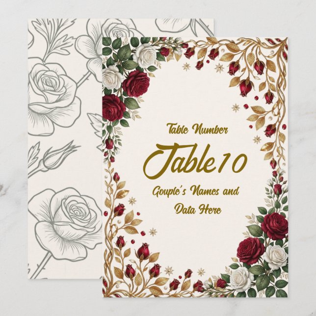Número de Mesa de Casamento Elegante Flor de Rosa  (Frente/Verso)