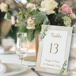 Número de Mesa de Casamento em Verde e Dourado Ele