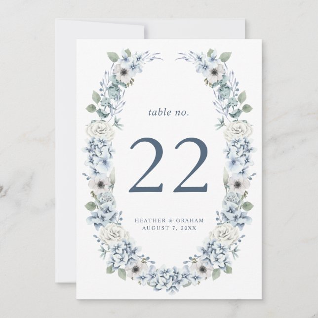 Número de Mesa de Casamento Floral Azul (Frente)
