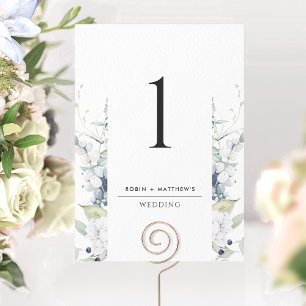 Número de Mesa de Casamento Floral Azul Branco Ele