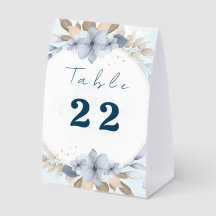 Número de Mesa de Casamento Floral Azul Elegante |