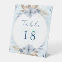 Número de Mesa de Casamento Floral Azul Elegante |