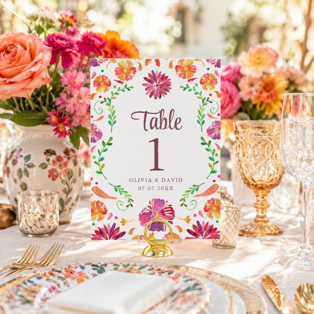 Número de Mesa de Casamento Floral Fiesta Mexicana (White Mexican Floral Fiesta Wedding Table Number)