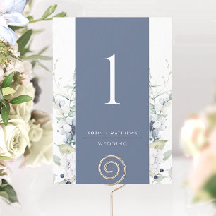 Número de Mesa de Casamento Floral Naval e Branco