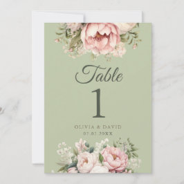 Número de Mesa de Casamento Floral Peônia Verde Sa