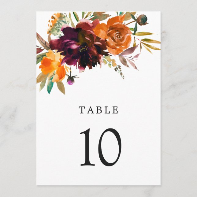 Número de Mesa de Casamento Floral Rústico de Outo (Verso)