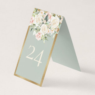 Número de Mesa de Casamento Floral Verde Dourado E