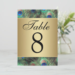 Número de Mesa de Casamento Pena de Pavão Dourada