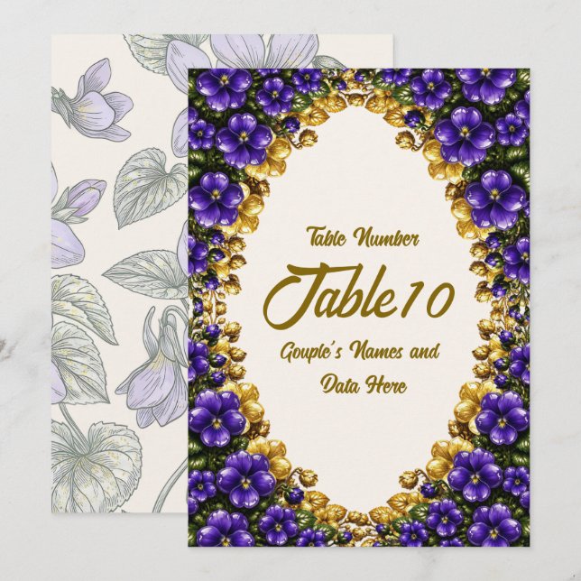 Número de Mesa de Casamento Violeta Azul de Illino (Frente/Verso)