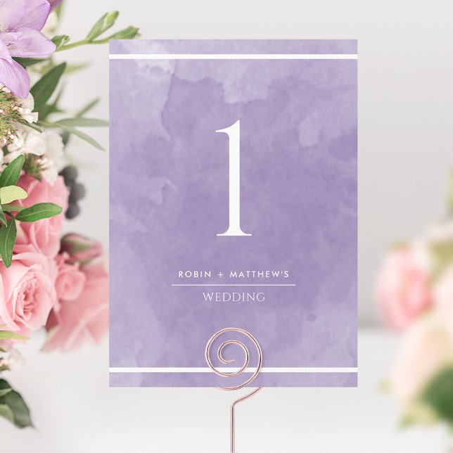 Número de Mesa em Aquarela Lavanda Elegante (Criador carregado)