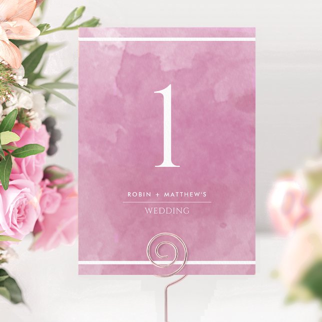 Número de Mesa em Aquarela Rosa Malva Elegante (Criador carregado)