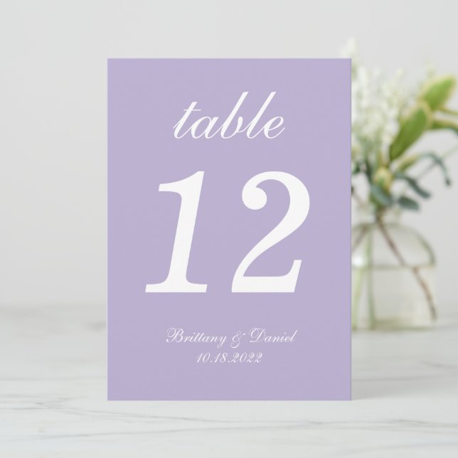 Número de mesa grande para casamento roxo lavanda  (Em pé/Frente)