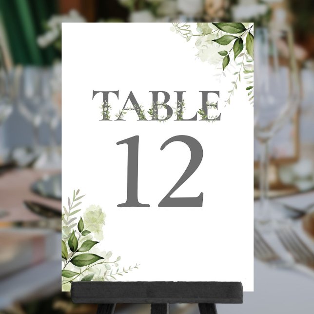 Número de Mesa Tipografia Floral Verde (Greenery Floral Typography Table Number)