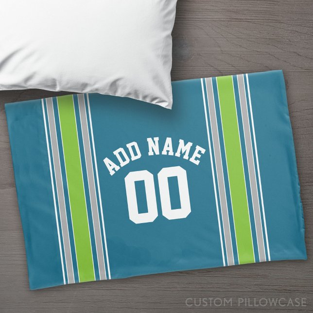 Número de Nome do Sports Jersey Teal e do Green St (Custom Pillowcase)