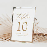 Número de Tabela de Casamento de Script Dourado El<br><div class="desc">Trendy, cartões minimalistas de números das mesas de casamento com cartas douradas modernas com "Mesa" em escrita de caligrafia moderna. O design apresenta um fundo branco ou uma cor de sua escolha. O design repete atrás. Para solicitar os cartões de mesa: adicione seu nome, data do casamento e número da...</div>