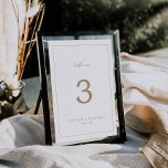 Número de Tabela Dourado mínimo de 5 x 7"<br><div class="desc">Este número minimalista de mesa 5 x 7" é perfeito para um casamento simples. A design romântica moderna apresenta ouro clássico e tipografia branca emparelhada com uma caligrafia rústica, mas elegante, com estilo voltado para a mão. Personalizável em qualquer cor. Mantenha o design simples e elegante, como está, ou personalize-o...</div>