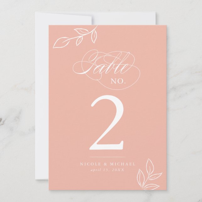 Número de Tabela Rosa Melão de Caligrafia Elegante (Frente)