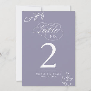 Número de Tabela Violeta de Caligrafia Elegante
