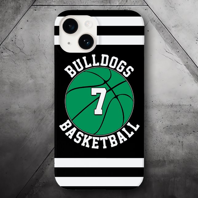 Número do Jogador de Nome da Equipe de Basquete Ve (green basketball phone case with custom team name and player number)