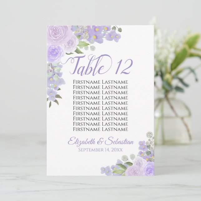 Número e Nomes da Mesa de Casamento Floral de Lava (Em pé/Frente)