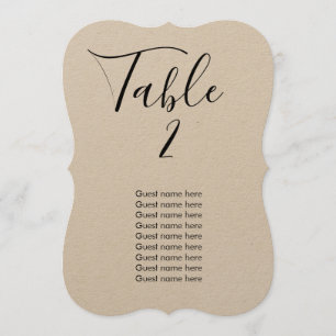 Número simples da mesa de casamento + cartão de no