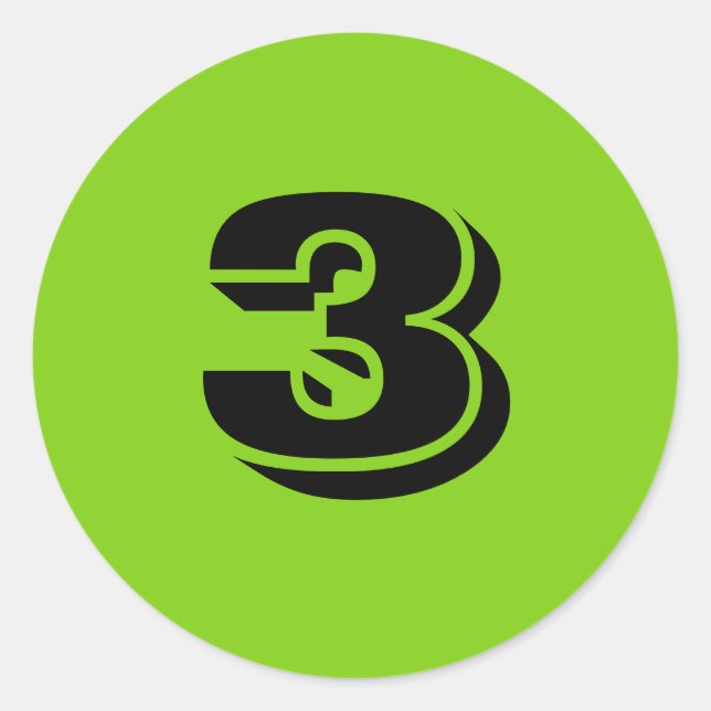 Número três grandes adesivos verdes redondos de Ja (Frente)