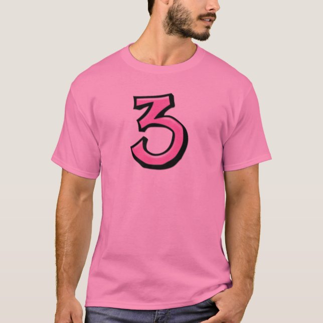 Números de bobo 3 rosa T-shirt masculina (Frente)