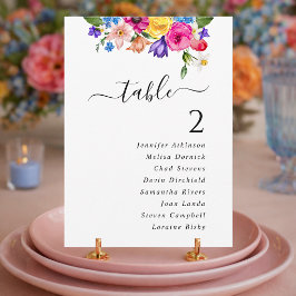 Números de mesa de assentos de casamento floral em