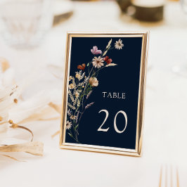Números de Mesa de Casamento Boho Floral Azul Mari
