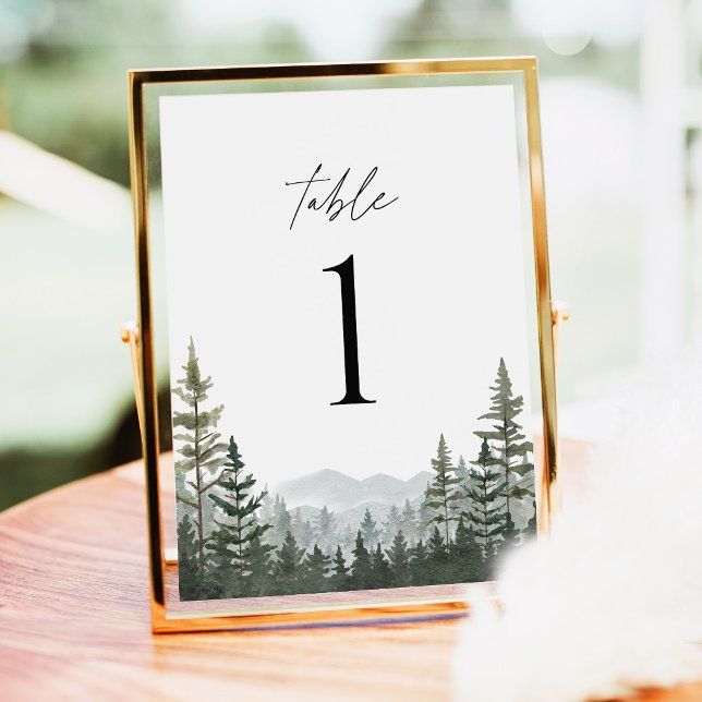 Números de Mesa de Casamento de Pinheiro de Flores (Mountain Forest Wedding Table Numbers, Sage Green Pine Woodland Reception Table Number Gold Decor)