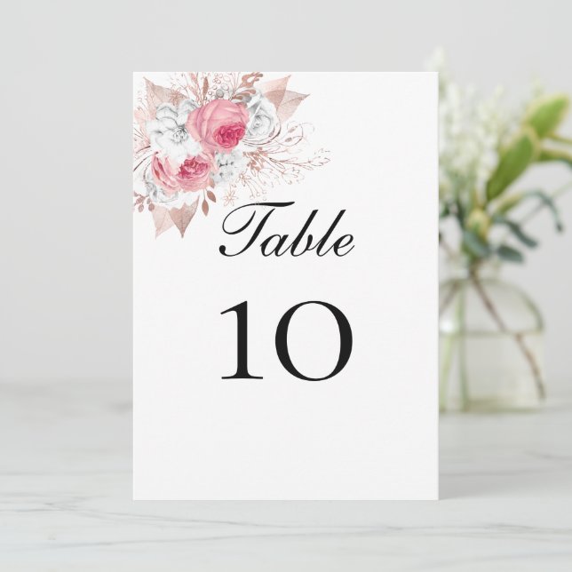 Números de Mesa de Casamento Floral Rosa Branco Do (Em pé/Frente)