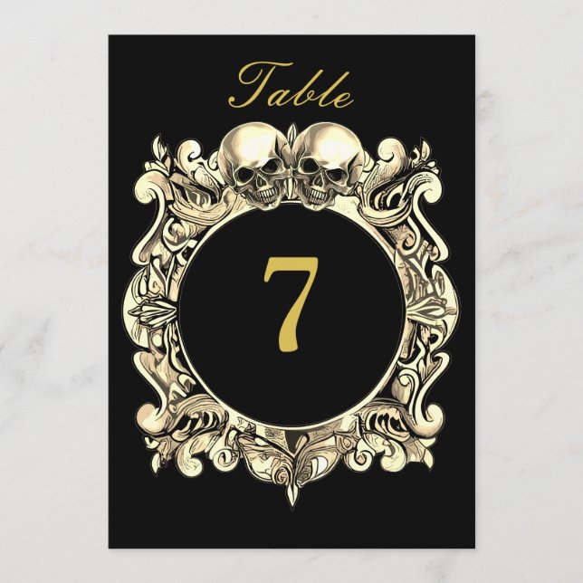 Números de Mesa de Casamento Gótico Caveiras Preto (Frente)