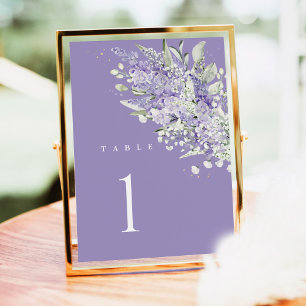 Números de Mesa de Casamento Lavanda, Floral Verde