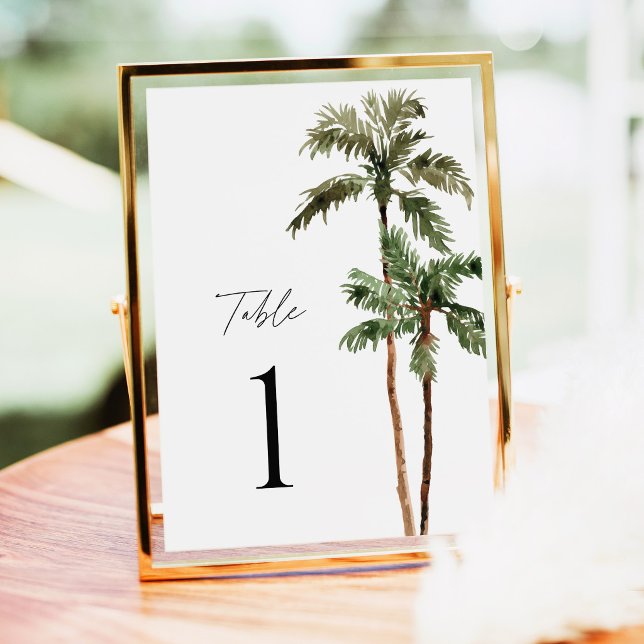 Números de Mesa de Casamento Tropical com Palmeira (Tropical Wedding Table Numbers Palm Tree Reception Sign Gold Frame Beach Destination Wedding Decor)