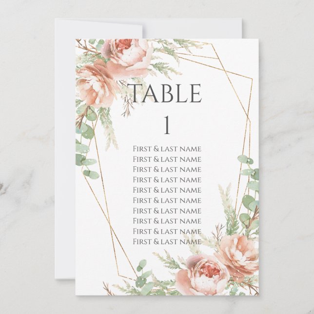 Números de Tabela de Casamento - Rosas de Blush (Frente)