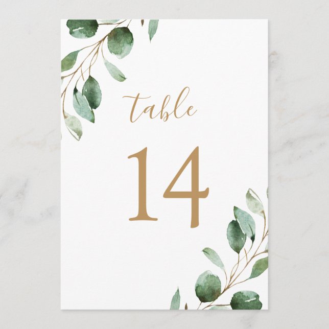 Números de tabela Elegante Dourada Eucalyptus Gree (Frente)