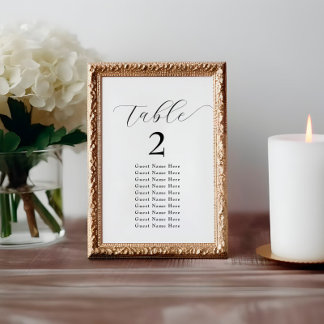 Números de Tabela Elegante Nomes de Branco Preto M