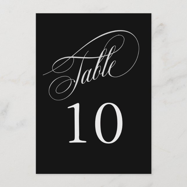 Números de Tabela Elegante Preto e Prateado (Frente)