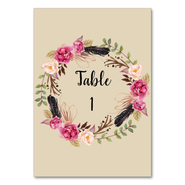 Números de Tabela Floral Rustic Cartão de Número d (Frente)