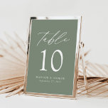 Números de Tabela Verde de Casamento do Sábio Eleg<br><div class="desc">Trendy, cartões minimalistas de números das mesas de casamento com cartas brancas modernas com "Mesa" em um roteiro de caligrafia moderno. O design apresenta um fundo verde sábio ou uma cor de sua escolha. O design repete atrás. Para solicitar os cartões verdes de mesa: adicione seu nome, data de casamento...</div>