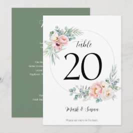 Números e Menus da Tabela de Casamento de Peonies
