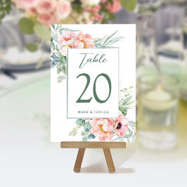 Números e Menus da Tabela de Casamento de Peonies 