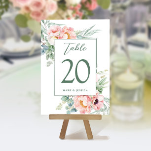 Números e Menus da Tabela de Casamento de Peonies 