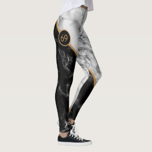 Números personalizados Leggings Black White Marble