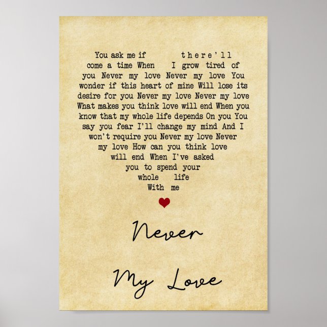 Nunca Meu Amor Vintage Heart Song Lyric Impressão (Frente)
