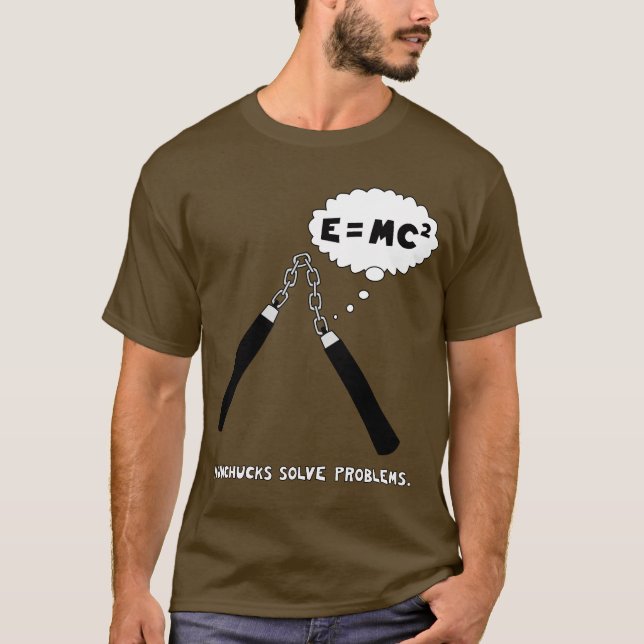 Nunchucks resolve o t-shirt dos problemas: Brown (Frente)