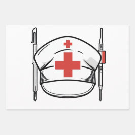 Nurse Cap with Red Cross and Medical Tools Design